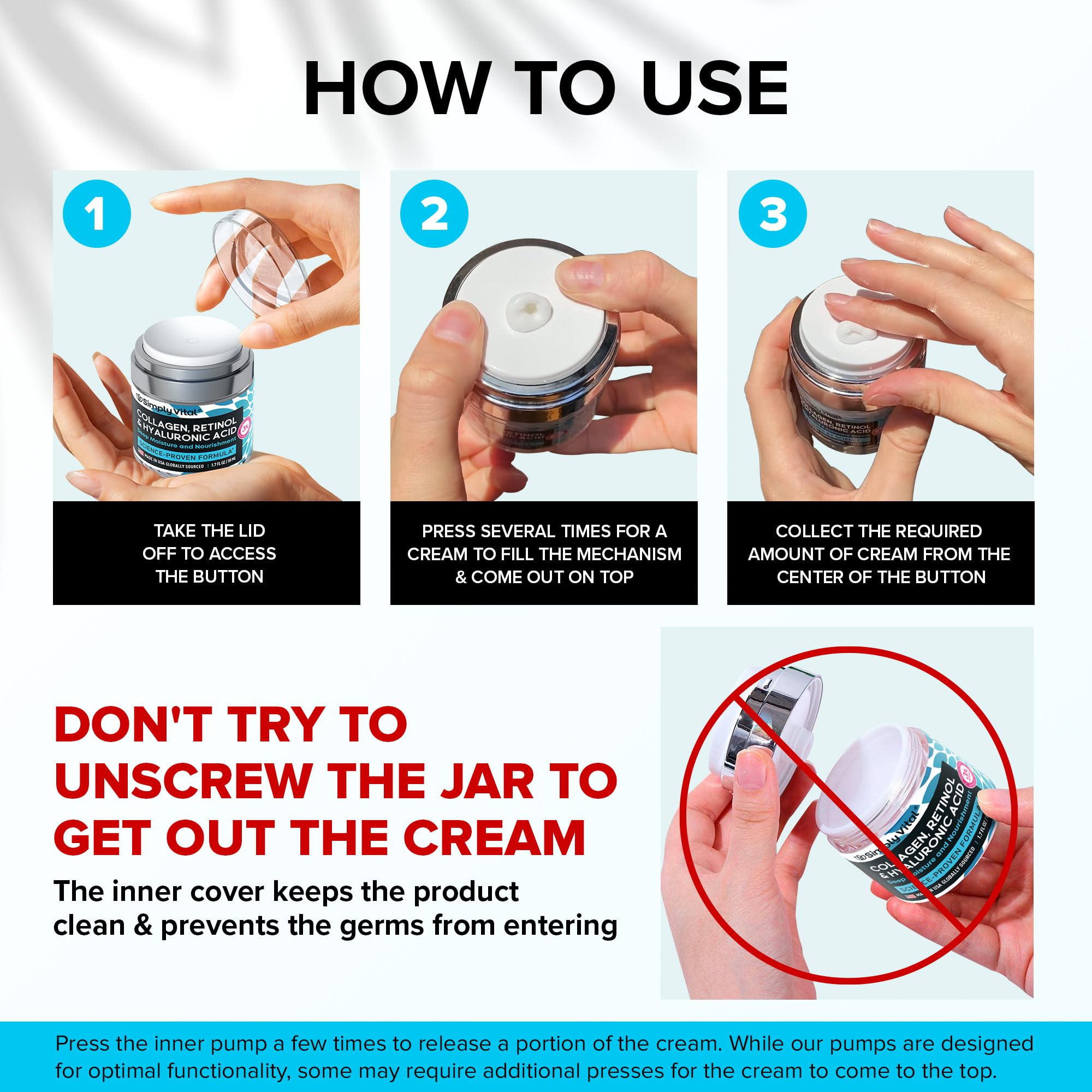 SimplyVital Collagen, Retinol & Hyaluronic Acid Cream – Moisturizing Face Cream for Smooth and Radiant Skin, 1.7 fl oz